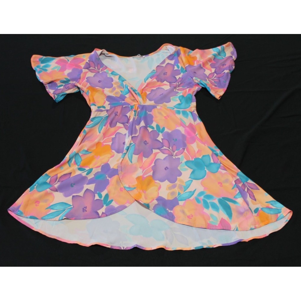 NWT Cupshe Medium Floral Swim Cover Up Faux Wrap Style Sheer Beach Dress